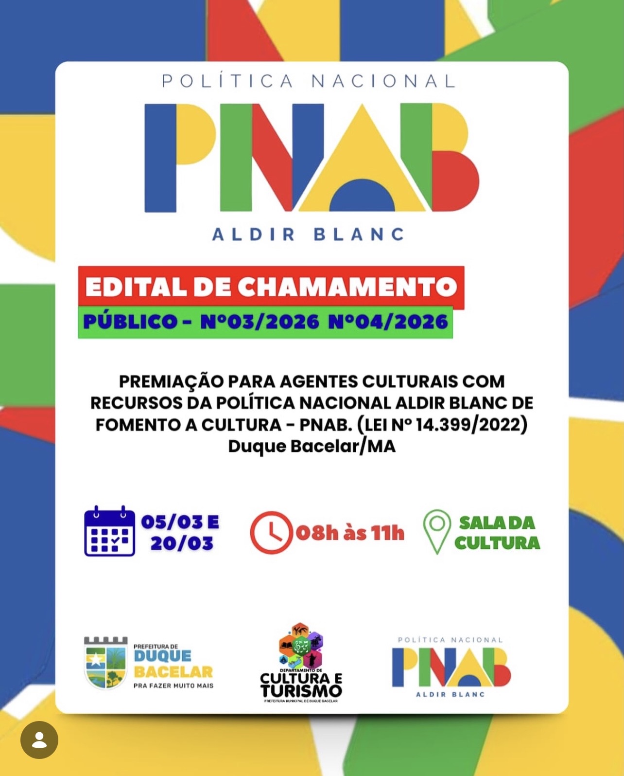 PREMIAÇÃO PARA AGENTES CULTURAIS COM RECURSOS DA POLÍTICA NACIONAL ALDIR BLANC DE FOMENTO A CULTURA - PNAB. (LEI N 14.399/2022)